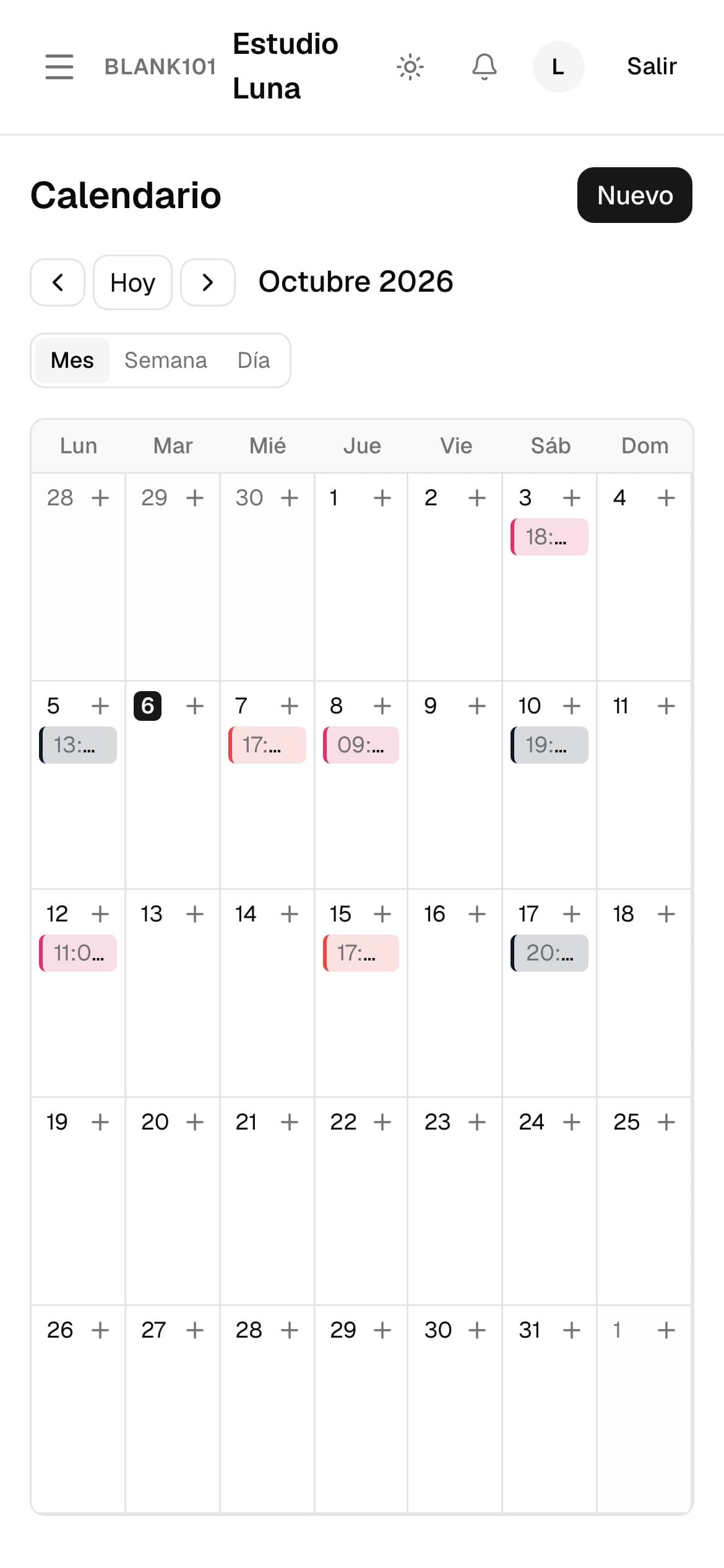Calendario de publicaciones con color por red social (en el teléfono)